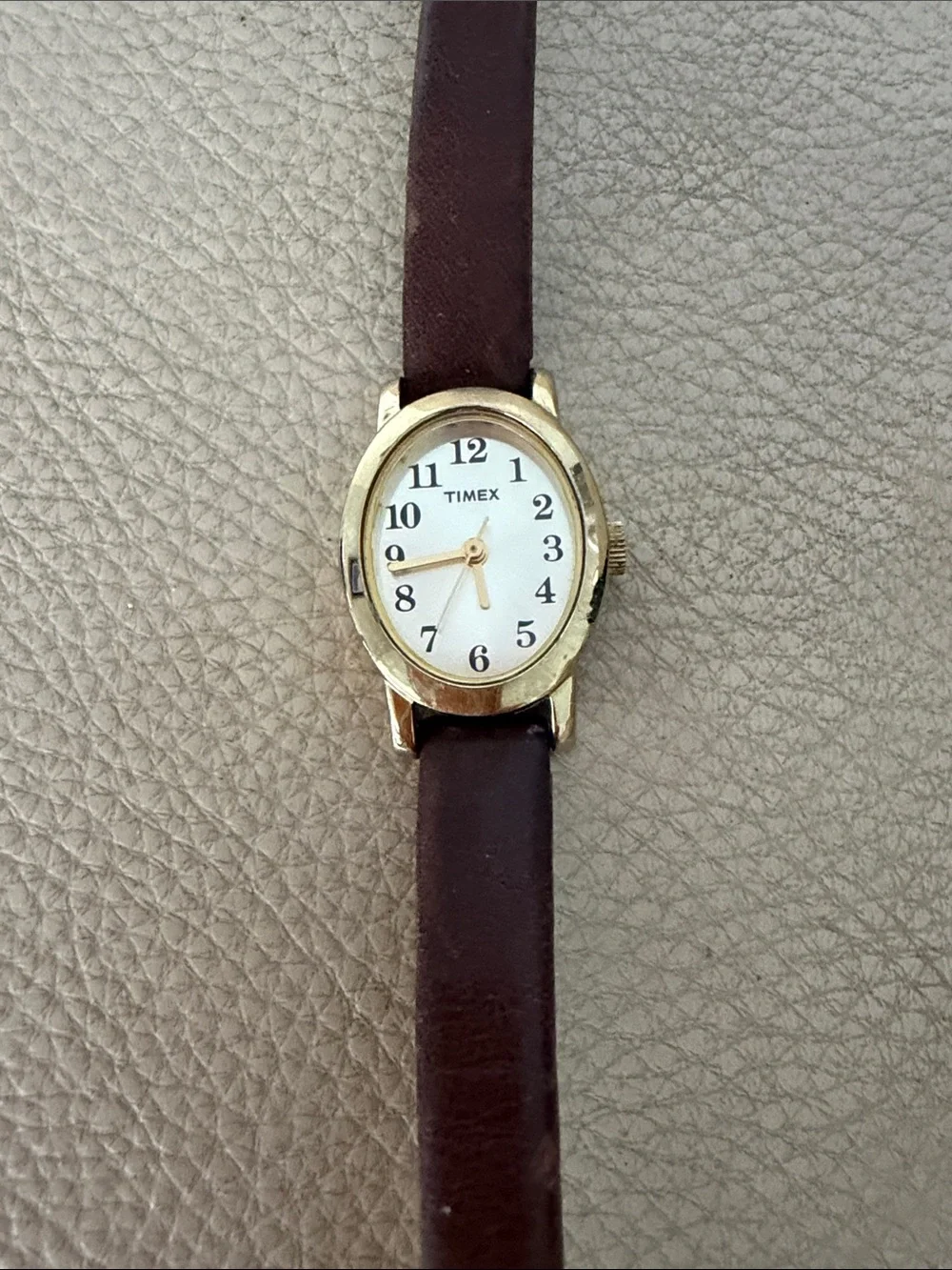 Timex Women's Gold-Tone Case with Dark Brown Leather Strap Watch